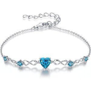 Infinity Heart 5 Birthstone Adjustable Bracelet - Sterling Silver 03 Mar